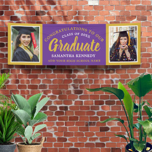 Purple & Gold 2 Photo Congratulations Graduation  Banner