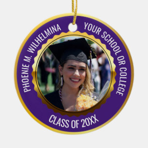 Purple Gold 2 Photo Graduation Class of 2021 Ceramic Tree Decoration