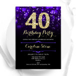 Purple Gold 40th Birthday Invitation<br><div class="desc">40th birthday party invitation. Elegant purple design with faux glitter gold. Features stylish diamonds, bokeh lights and script font. Men or women bday invite. Perfect for a stylish adult birthday party. Personalise with your own details. Message me if you need further customisation. Printed Zazzle invitations or instant download digital printable...</div>