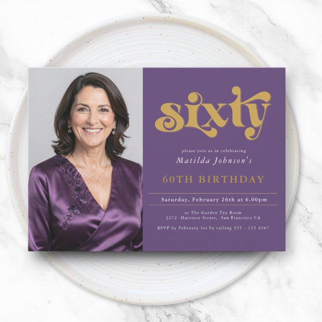Purple Gold 60th Birthday Invitation (Creator Uploaded)