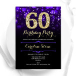 Purple Gold 60th Birthday Invitation<br><div class="desc">60th birthday party invitation. Elegant purple design with faux glitter gold. Features stylish diamonds, bokeh lights and script font. Men or women bday invite. Perfect for a stylish adult birthday party. Personalise with your own details. Message me if you need further customisation. Printed Zazzle invitations or instant download digital printable...</div>
