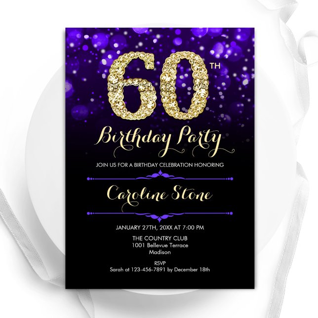 Purple Gold 60th Birthday Invitation (Creator Uploaded)