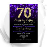 Purple Gold 70th Birthday Invitation<br><div class="desc">70th birthday party invitation. Elegant purple design with faux glitter gold. Features stylish diamonds, bokeh lights and script font. Men or women bday invite. Perfect for a stylish adult birthday party. Personalise with your own details. Message me if you need further customisation. Printed Zazzle invitations or instant download digital printable...</div>