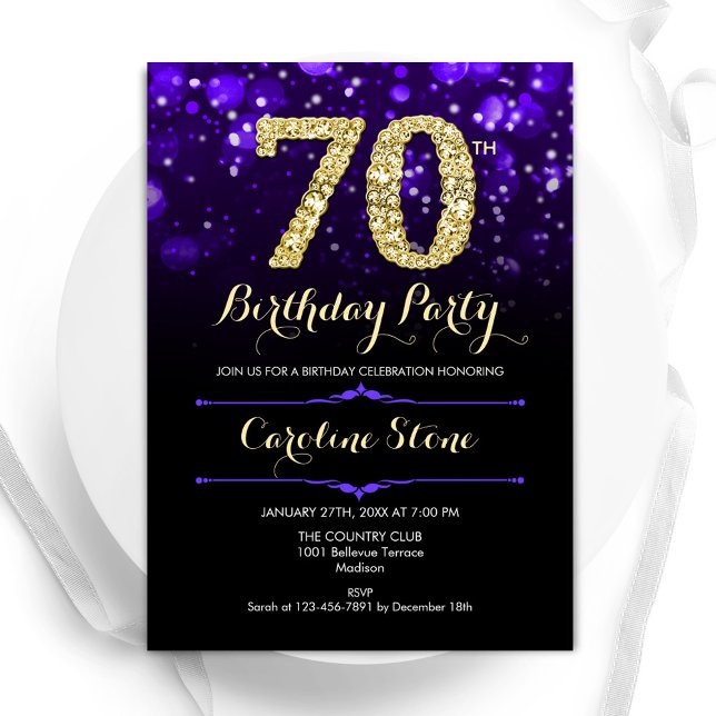 Purple Gold 70th Birthday Invitation (Creator Uploaded)