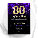 Purple Gold 80th Birthday Invitation<br><div class="desc">80th birthday party invitation. Elegant purple design with faux glitter gold. Features stylish diamonds, bokeh lights and script font. Men or women bday invite. Perfect for a stylish adult birthday party. Personalise with your own details. Message me if you need further customisation. Printed Zazzle invitations or instant download digital printable...</div>