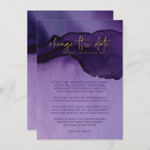 Purple & Gold Abstract Change The Date Wedding Invitation