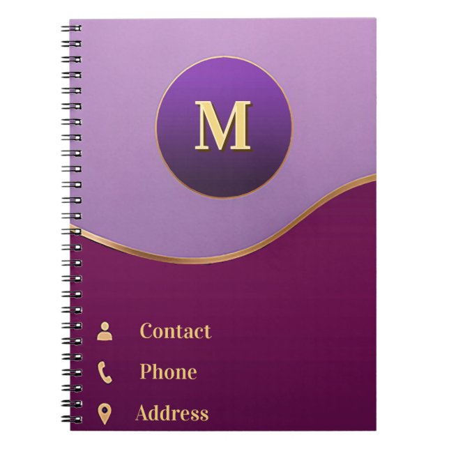 💜 Purple Gold Abstract With Frame Business Notebook (Front)
