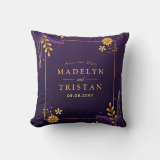 Purple & Gold Aesthetics Floral Wedding Cushion