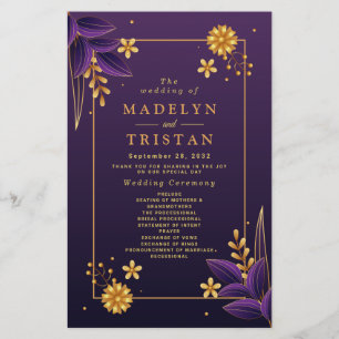 Purple & Gold Aesthetics Floral Wedding Programs