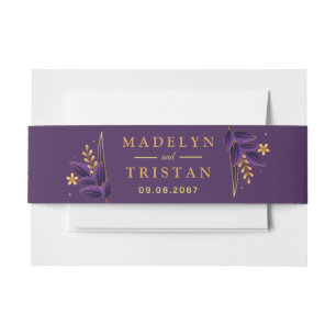 Purple & Gold Aesthetics Floral Wedding Return Add Invitation Belly Band