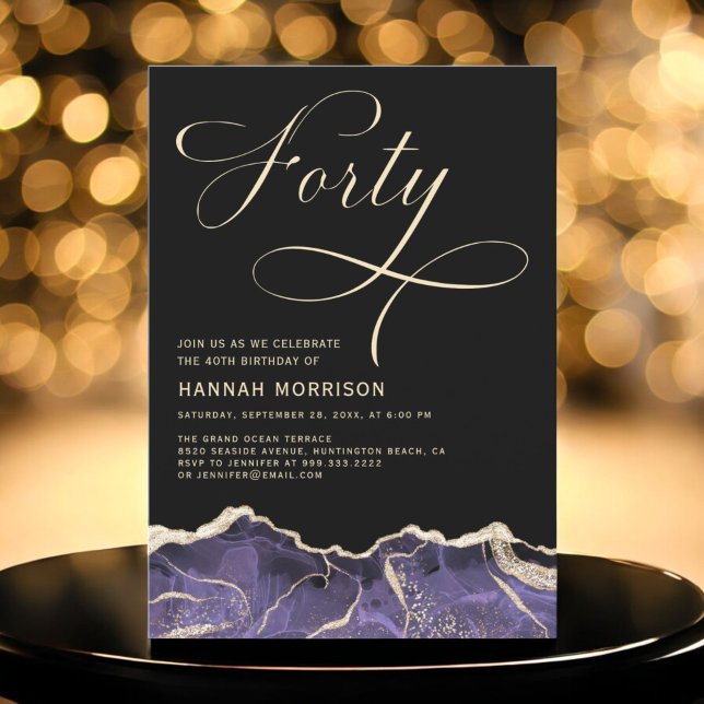 Purple Gold Agate 40th Forty Birthday Party Invitation (Creator Uploaded)