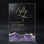 Purple Gold Agate 50th Fifty Birthday Party Acrylic Invitations<br><div class="desc">A sophisticated and elegant 50th birthday invitation featuring a rich purple and gold agate design. Printed on high-quality cardstock, this invitation combines modern luxury with timeless beauty. The deep purple hues accented by shimmering gold details create a regal and stylish aesthetic, making it the perfect choice for a memorable and...</div>