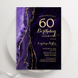 Purple Gold Agate 60th Birthday Invitation<br><div class="desc">Purple and gold agate 60th birthday party invitation. Elegant modern design featuring watercolor agate marble geode background,  faux glitter gold and typography script font. Trendy invite card perfect for a stylish women's bday celebration. Printed Zazzle invitations or instant download digital printable template.</div>