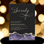 Purple Gold Agate 70th Seventy Birthday Party Invitation<br><div class="desc">A refined and elegant 70th birthday invitation featuring a stunning purple and gold agate design. Printed on high-quality cardstock, this invitation blends modern sophistication with timeless beauty. The deep purple tones accented by radiant gold details create a regal and refined aesthetic, making it the perfect choice for a memorable and...</div>