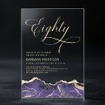 Purple Gold Agate 80th Eighty Birthday Party Acrylic Invitations<br><div class="desc">A sophisticated and elegant 80th birthday invitation featuring a rich purple and gold agate design. This invitation combines modern luxury with timeless beauty. The deep purple hues,  accented by radiant gold details,  create a regal and stylish aesthetic,  making it the perfect choice for a memorable and upscale milestone celebration.</div>