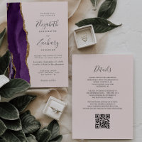Purple Gold Agate Blush Pink QR Code Wedding