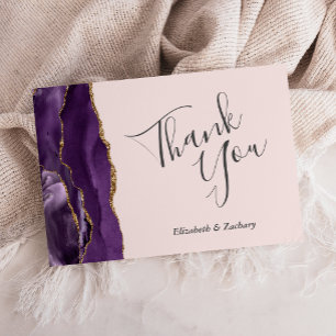 Purple Gold Agate Blush Wedding Flat Thank You Card