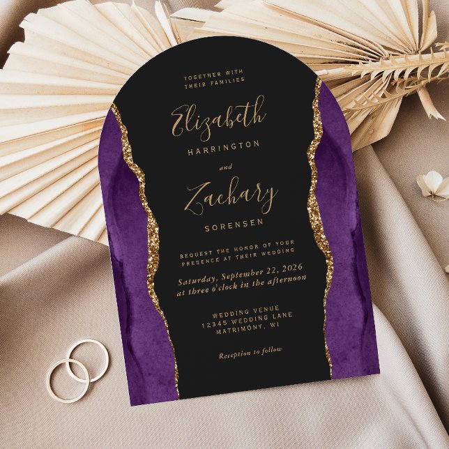Purple Gold Agate Dark Arch Wedding Invitation (Creator Uploaded)
