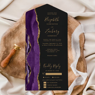 Purple Gold Agate Dark Meal Options Wedding All In One Invitation