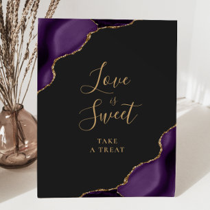 Purple Gold Agate Dark Wedding Love Is Sweet Pedestal Sign