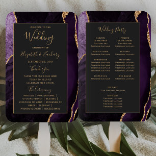 Purple Gold Agate Dark Wedding Program Hand Fan