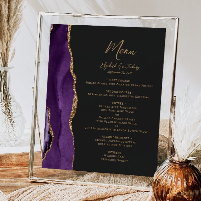 Purple Gold Agate Dark Wedding Table Menu Poster (Creator Uploaded)
