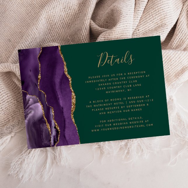 Purple Gold Agate Emerald Green Wedding Details Enclosure Card (Creator Uploaded)