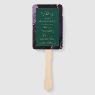 Purple Gold Agate Emerald Green Wedding Program Hand Fan