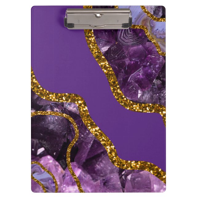 Purple & Gold Agate Geode Glitter   Clipboard (Front)