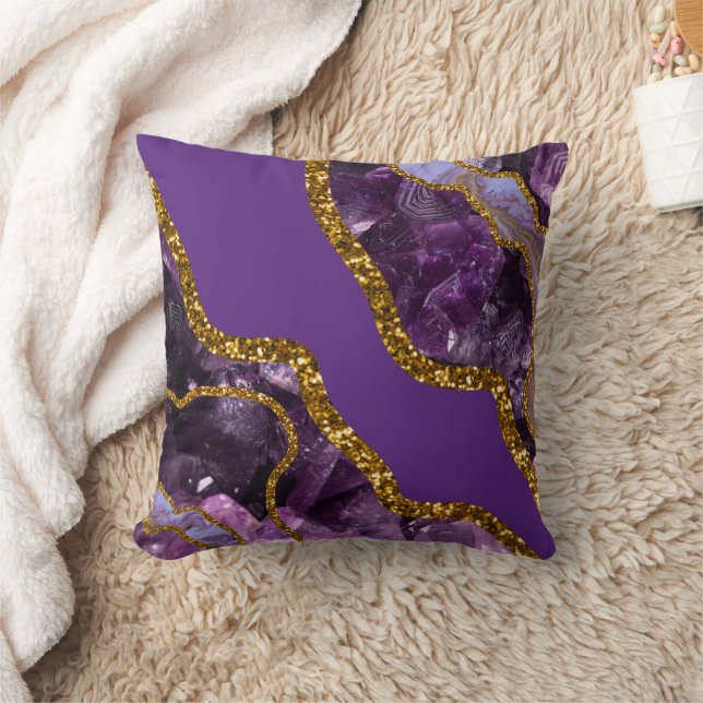 Purple & Gold Agate Geode Glitter  Cushion (Blanket)