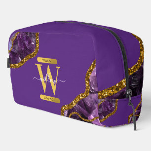 Purple & Gold Agate Geode Glitter Monogram Dopp Kit
