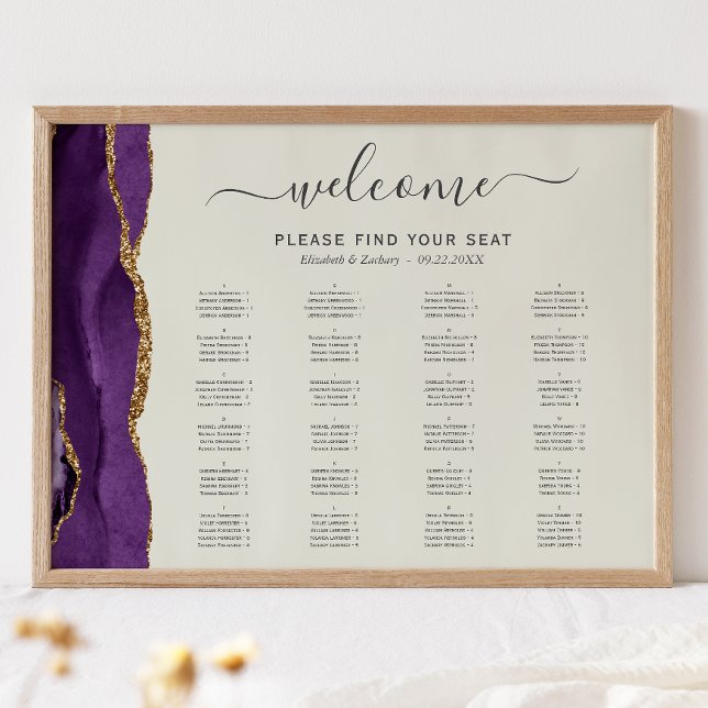 Purple Gold Agate Ivory Wedding Seating Poster (Creator Uploaded)