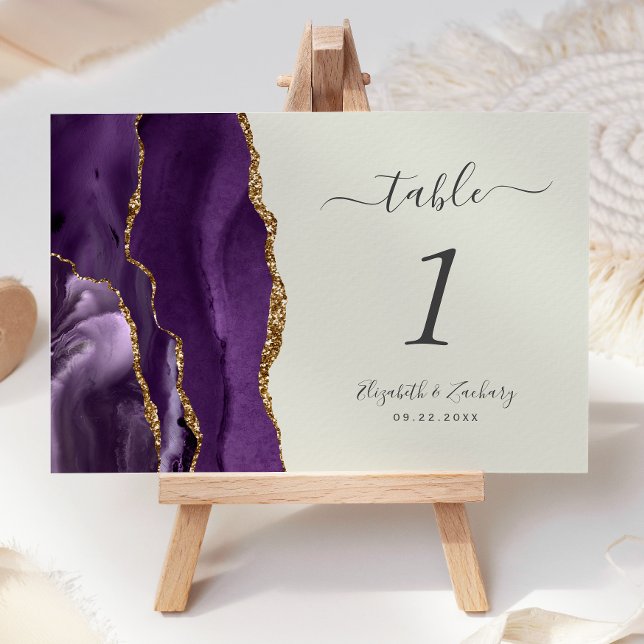Purple Gold Agate Ivory Wedding Table Number (Creator Uploaded)