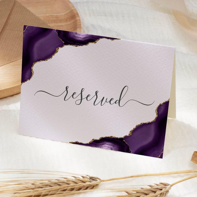 Purple Gold Agate Lavender Reserved Wedding Place Card (Creator Uploaded)
