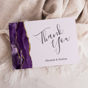 Purple Gold Agate Lavender Wedding Flat Thank You Card