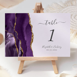 Purple Gold Agate Lavender Wedding Table Number