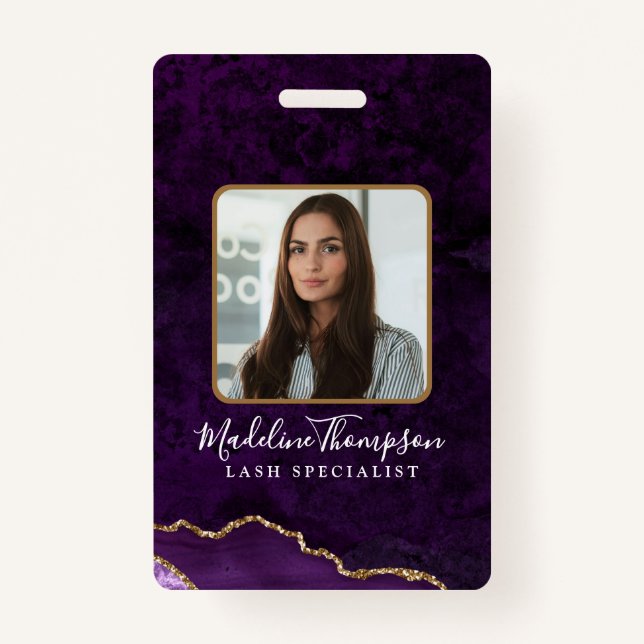 Purple Gold Agate Marble Business Company ID ID Badge (Front)