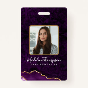 Purple Gold Agate Marble Business Company ID ID Badge