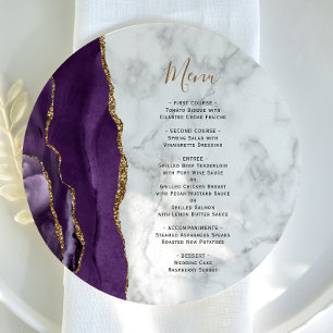 Purple Gold Agate Marble Round Plate Wedding Menu