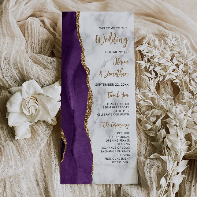 Purple Gold Agate Marble Script Wedding Program (Creator Uploaded)