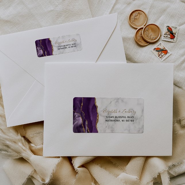 Purple Gold Agate Marble Wedding Return Address (Creator Uploaded)