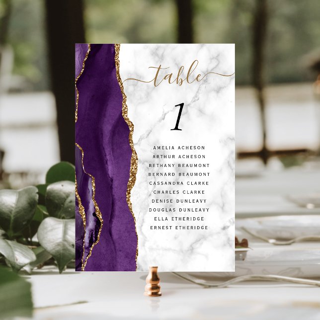 Purple Gold Agate Marble Wedding Table Number (Creator Uploaded)