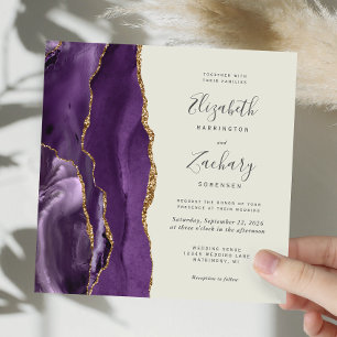 Purple Gold Agate Modern Ivory Square Wedding Invitation