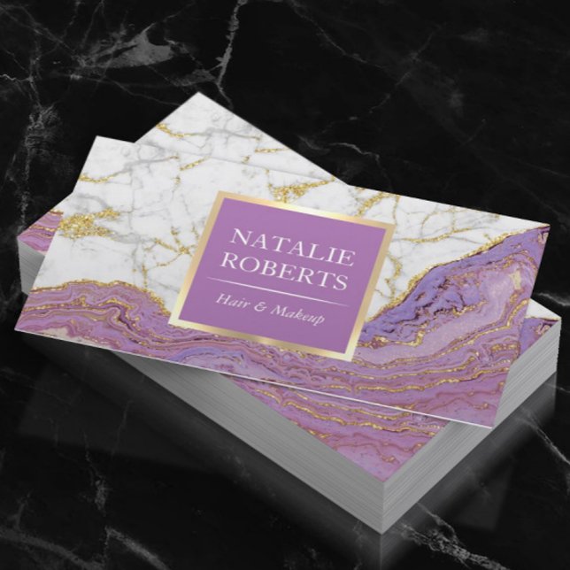 Purple Gold Agate Modern Marble Hair Makeup Artist Business Card (Creator Uploaded)