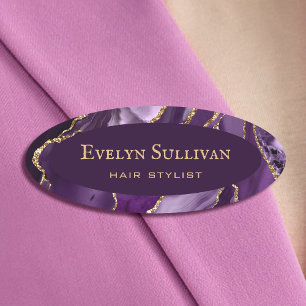 Purple Gold Agate Name Tag