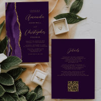 Purple Gold Agate Plum QR Code Wedding
