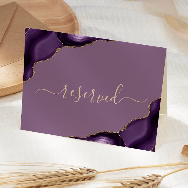 Purple Gold Agate Plum Reserved Wedding Place Card (Creator Uploaded)