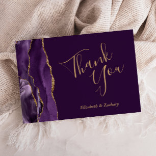 Purple Gold Agate Plum Wedding Flat Thank You Card
