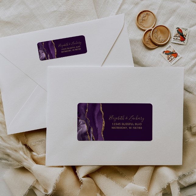 Purple Gold Agate Plum Wedding Return Address (Creator Uploaded)
