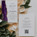 Purple Gold Agate QR Code Wedding Invitation<br><div class="desc">The left-hand edge of this elegant modern wedding invitation features a purple watercolor agate border trimmed with faux gold glitter. The customisable text combines charcoal grey script and sans serif fonts on a white background. The reverse side provides space for wedding details, along with a QR code guests can scan...</div>
